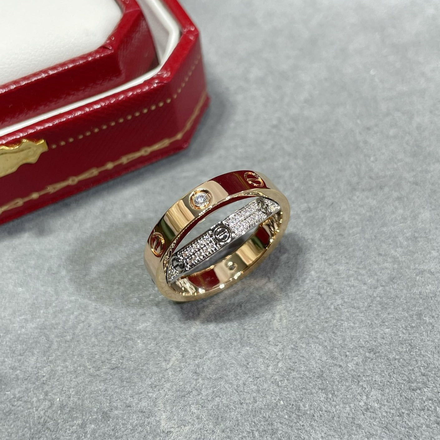 ¡®Twinkle jewelry¡¯LOVE PINK GOLD SILVER DIAMOND DOUBLE RING