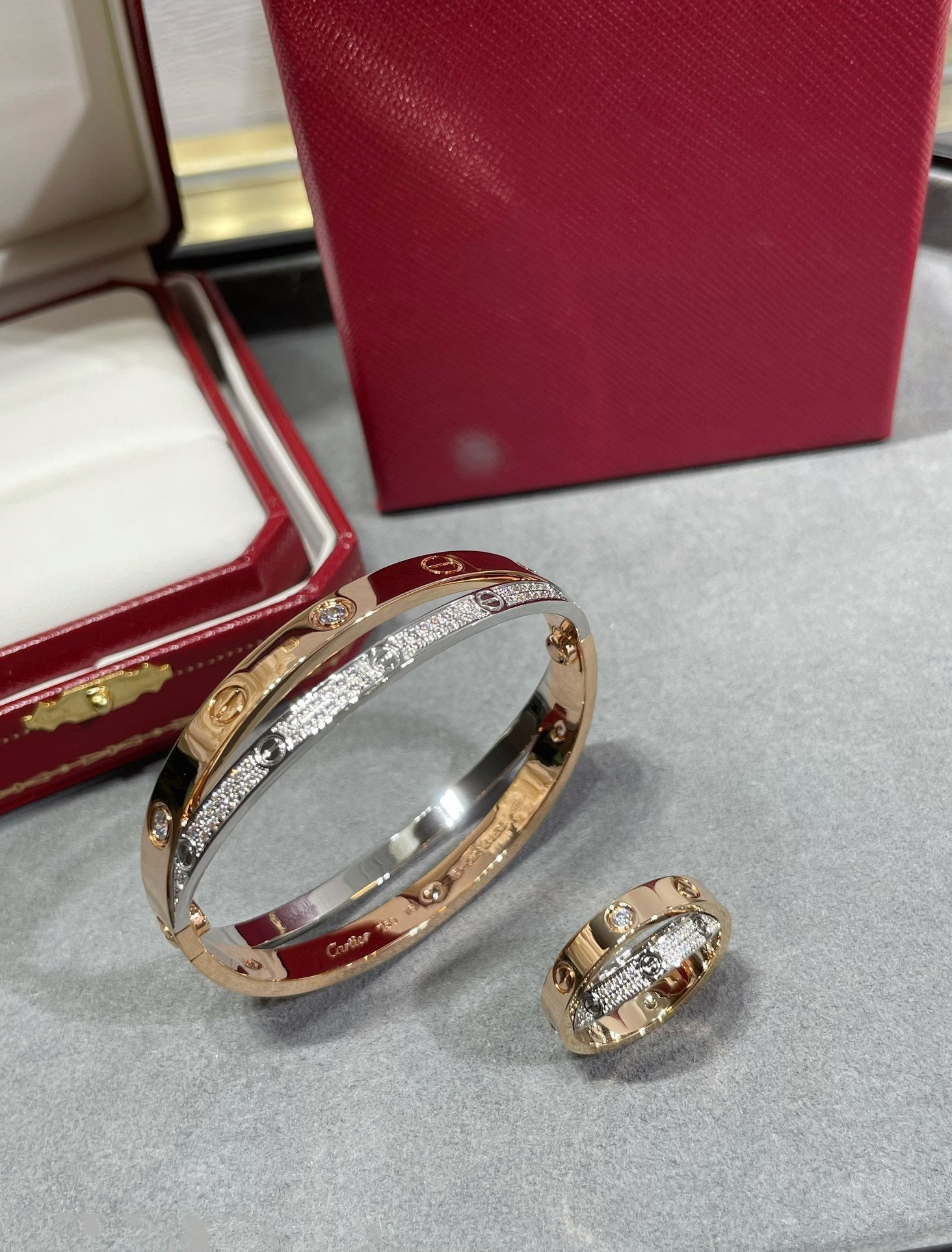 ¡®Twinkle jewelry¡¯LOVE PINK GOLD SILVER DIAMOND DOUBLE RING