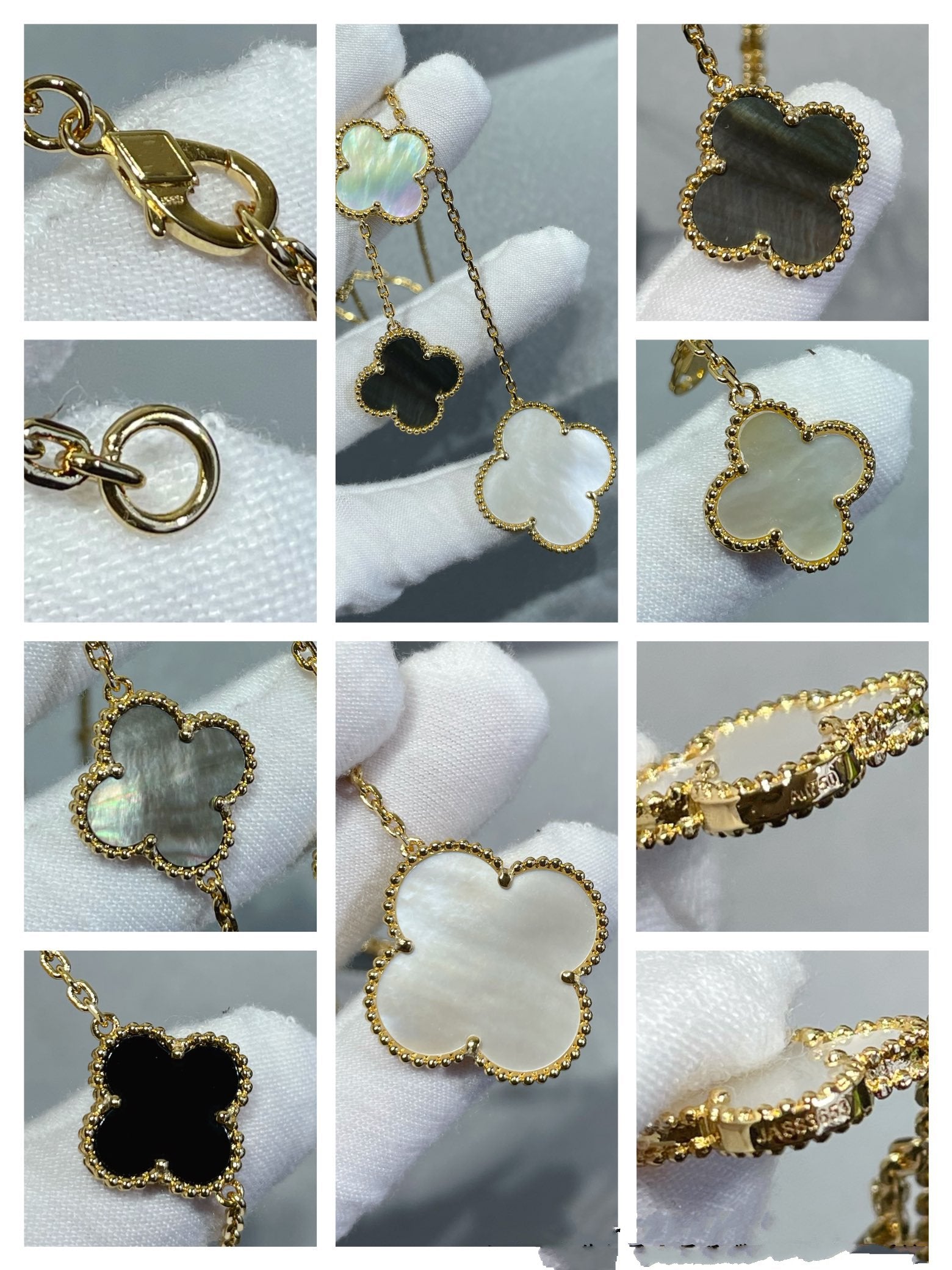 ¡®Twinkle jewelry¡¯CLOVER 6 MOTIF MOP ONYX GOLD NECKLACE