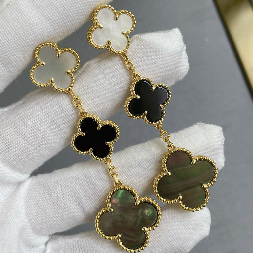 ¡®Twinkle jewelry¡¯CLOVER 3 MOTIF MOP ONYX DARK MOP PINK GOLD EARRINGS