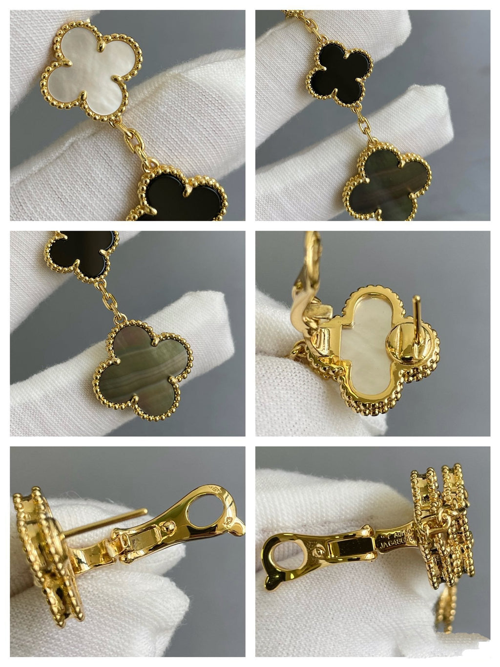 ¡®Twinkle jewelry¡¯CLOVER 3 MOTIF MOP ONYX DARK MOP PINK GOLD EARRINGS