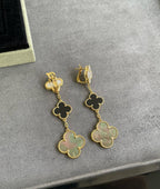 ¡®Twinkle jewelry¡¯CLOVER 3 MOTIF MOP ONYX DARK MOP PINK GOLD EARRINGS