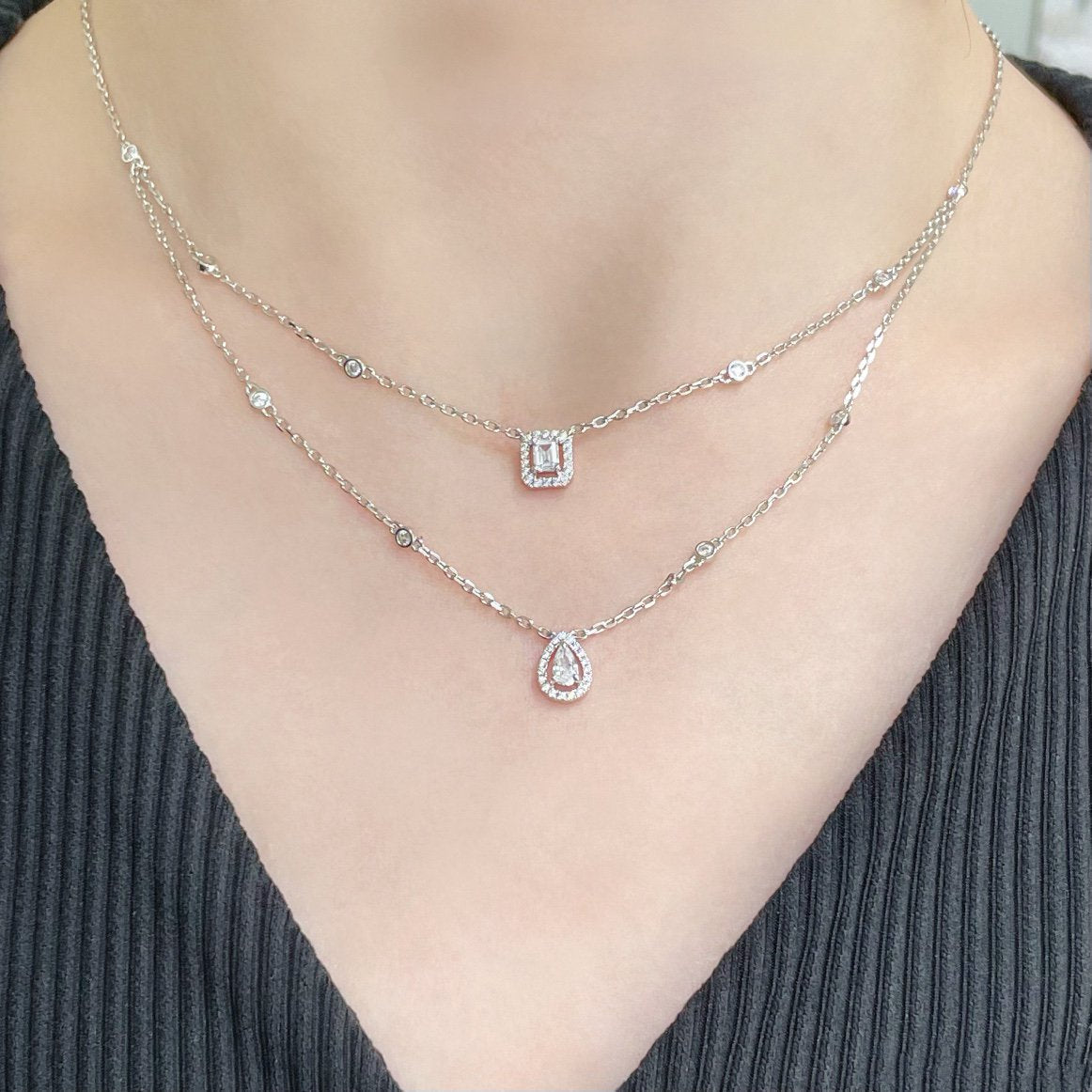 [Twinkle jewelrys]MY TWIN 2 ROW DIAMOND NECKLACE