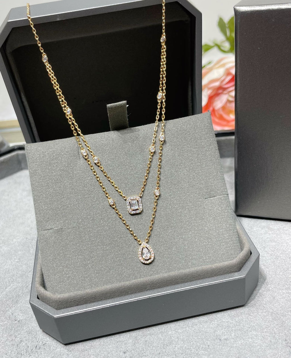 [Twinkle jewelrys]MY TWIN 2 ROW DIAMOND NECKLACE