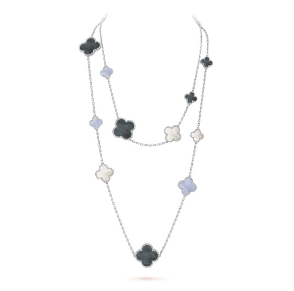 ¡®Twinkle jewelry¡¯CLOVER 16 MOTIF CHALCEDONY MOP SILVER NECKLACE