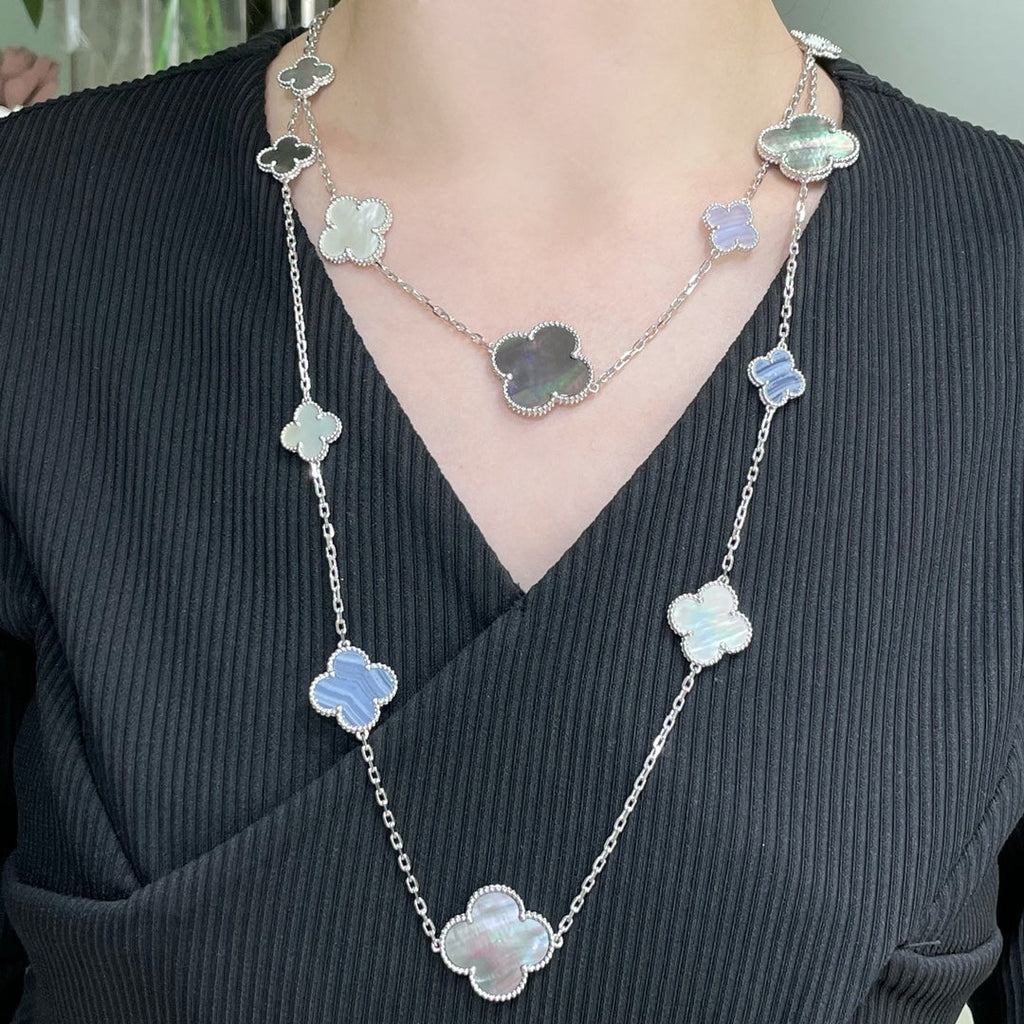 ¡®Twinkle jewelry¡¯CLOVER 16 MOTIF CHALCEDONY MOP SILVER NECKLACE