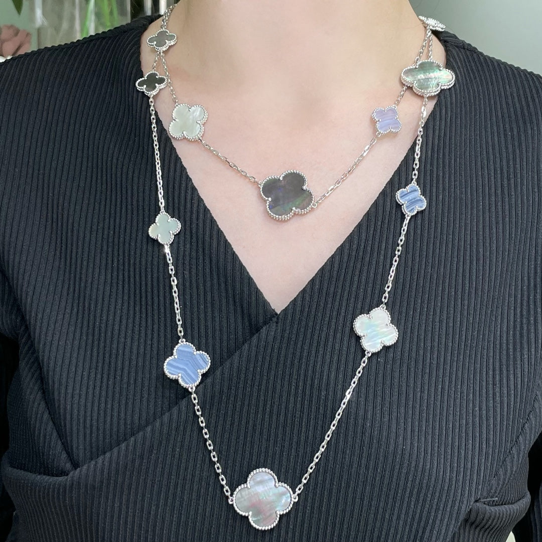¡®Twinkle jewelry¡¯CLOVER 16 MOTIF CHALCEDONY MOP SILVER NECKLACE