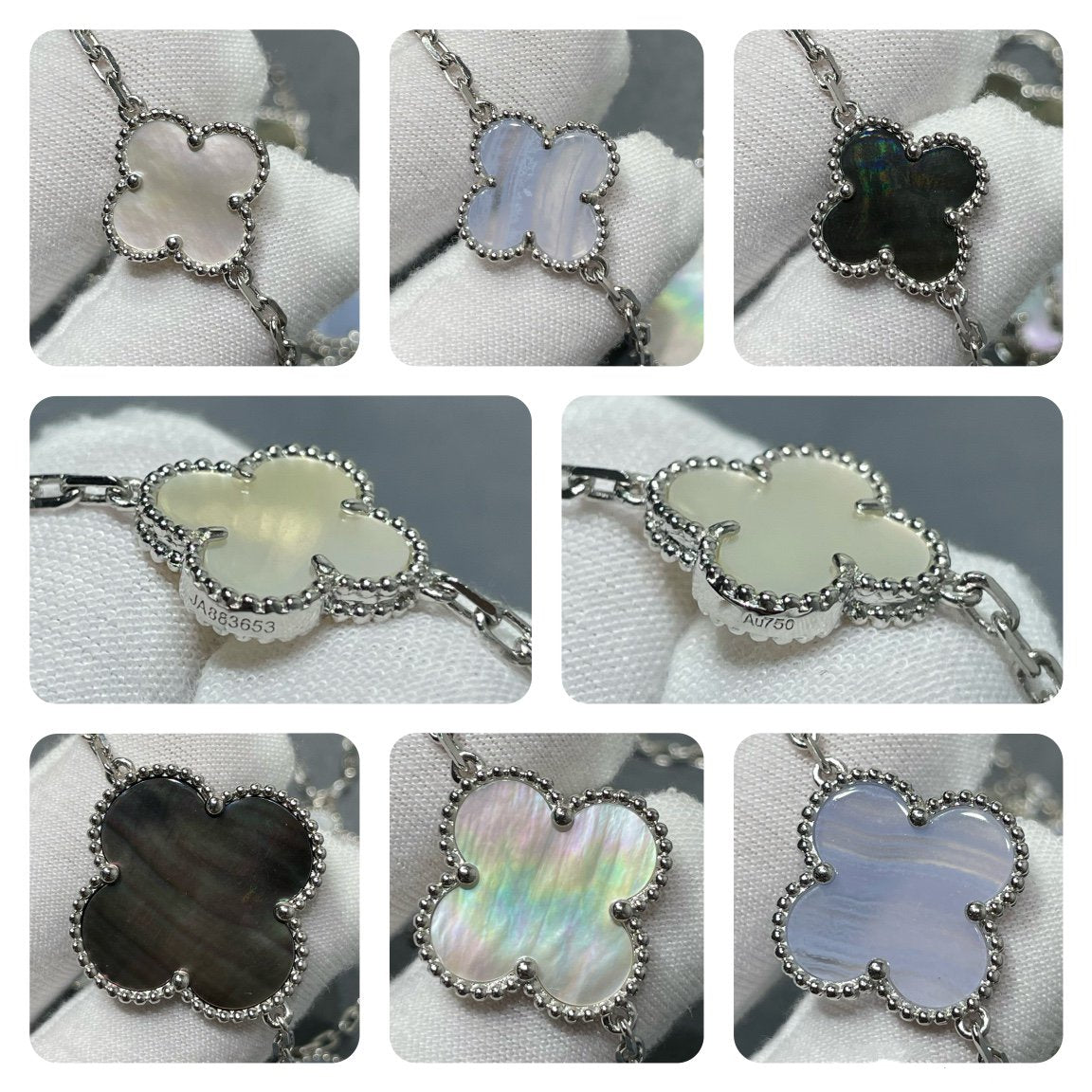 ¡®Twinkle jewelry¡¯CLOVER 16 MOTIF CHALCEDONY MOP SILVER NECKLACE