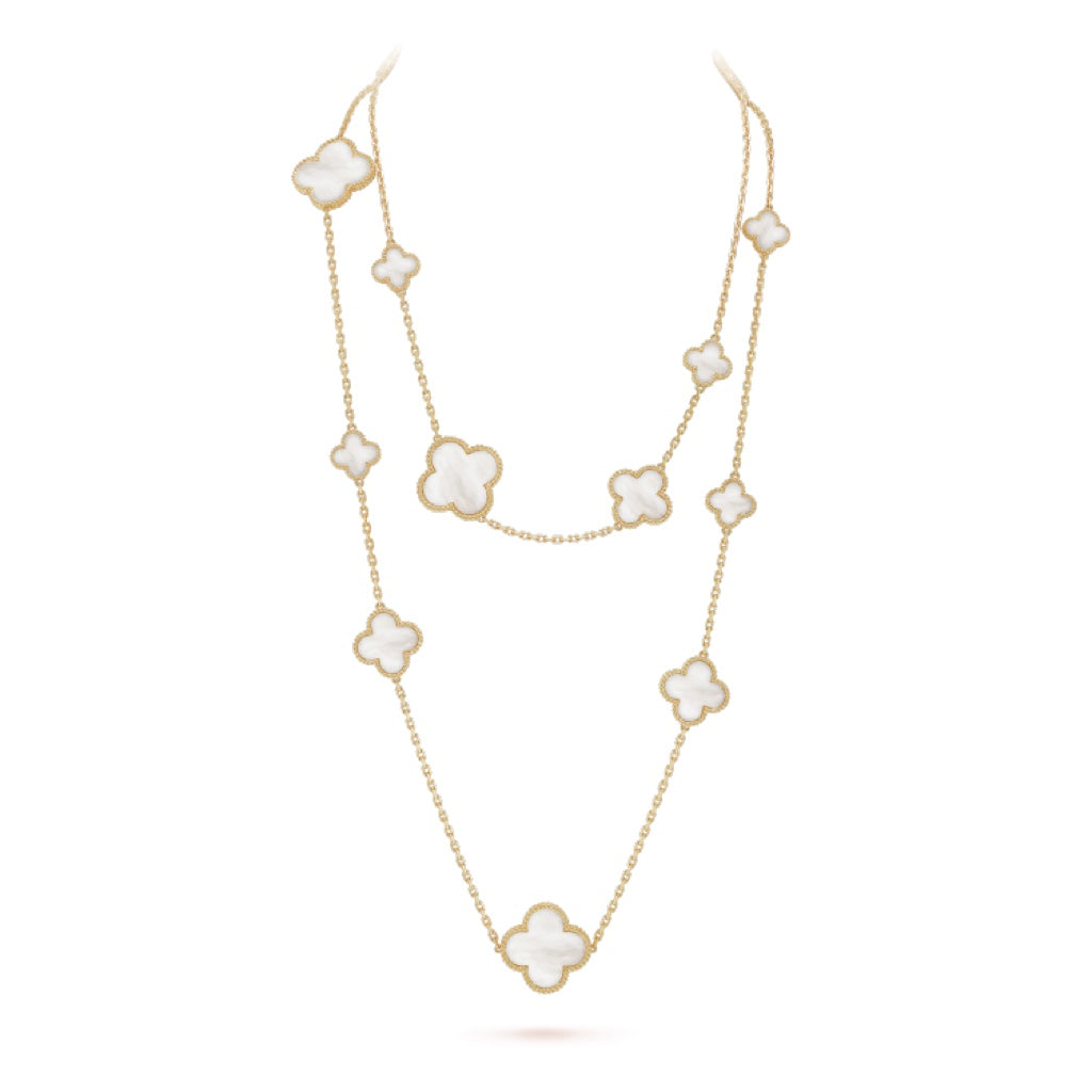 ¡®Twinkle jewelry¡¯CLOVER 16 MOTIF WHITE MOP GOLD NECKLACE