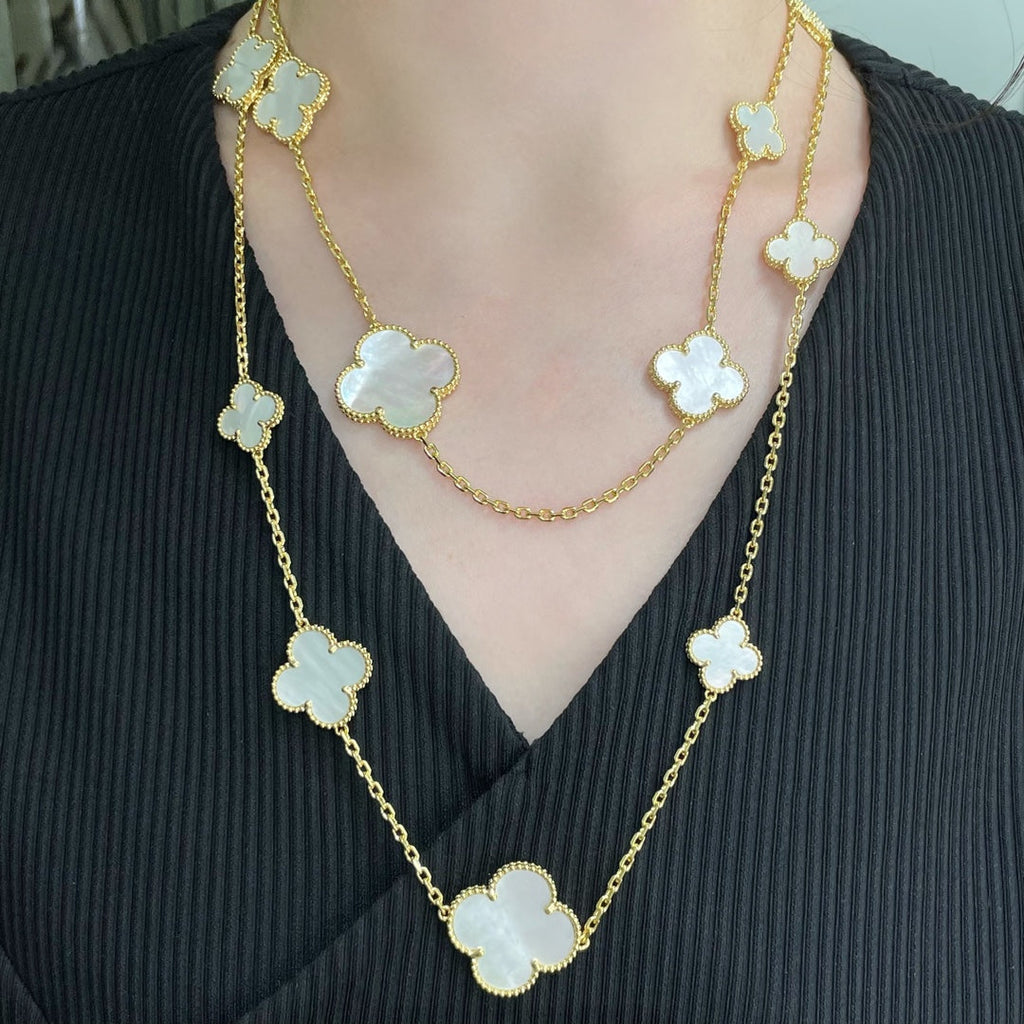 ¡®Twinkle jewelry¡¯CLOVER 16 MOTIF WHITE MOP GOLD NECKLACE
