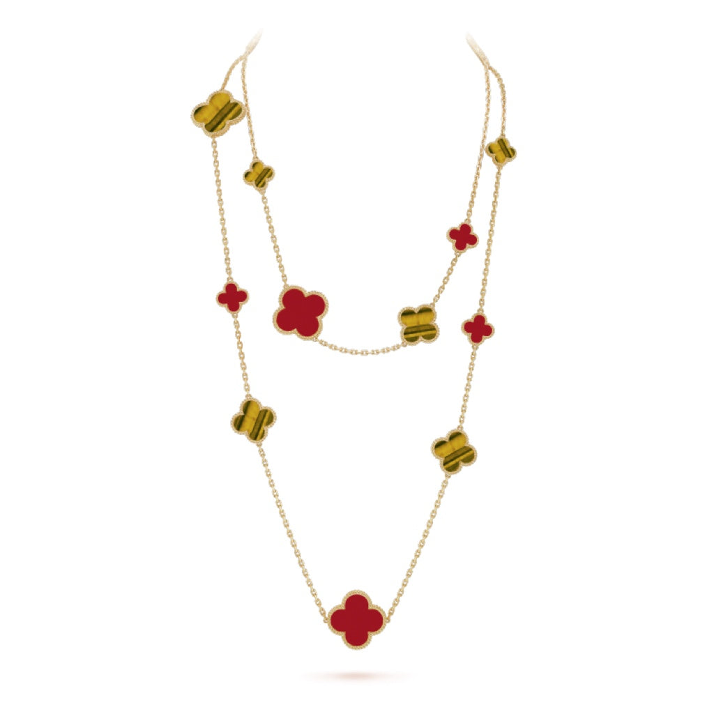 ¡®Twinkle jewelry¡¯CLOVER 16 MOTIF CARNELIAN TIGER EYE ROSE GOLD NECKLACE