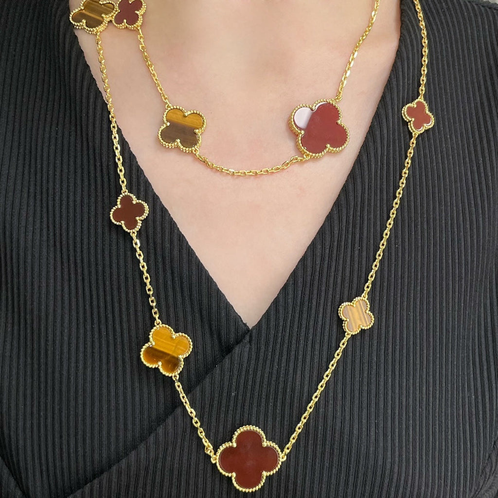 ¡®Twinkle jewelry¡¯CLOVER 16 MOTIF CARNELIAN TIGER EYE ROSE GOLD NECKLACE