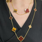 ¡®Twinkle jewelry¡¯CLOVER 16 MOTIF CARNELIAN TIGER EYE ROSE GOLD NECKLACE