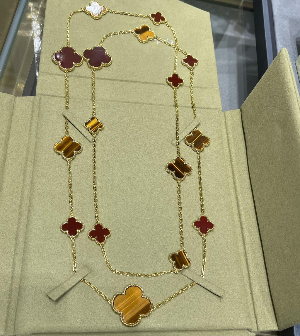 ¡®Twinkle jewelry¡¯CLOVER 16 MOTIF CARNELIAN TIGER EYE ROSE GOLD NECKLACE