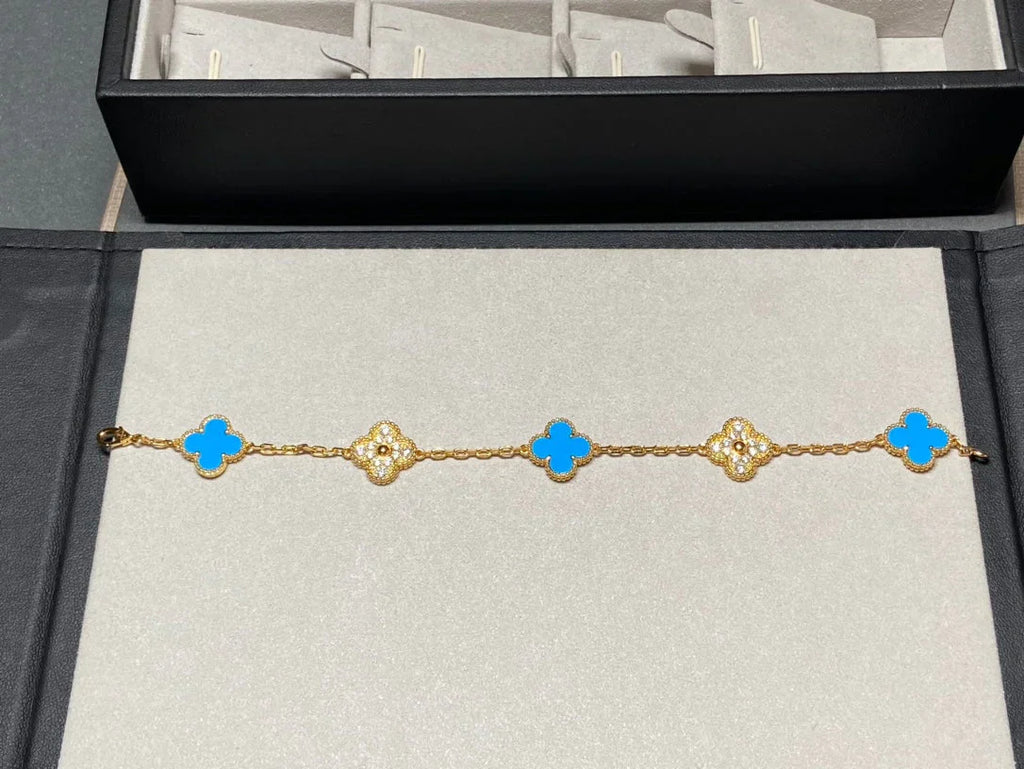 [Twinkle jewelry]New CLOVER 5 MOTIF BLUE AGATE BRACELET COLLECTION