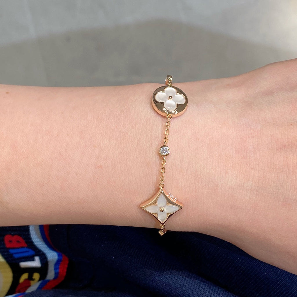 ¡®Twinkle jewelry¡¯STAR AND SUN 4 MOTIF WHITE MOP PINK GOLD BRACELET