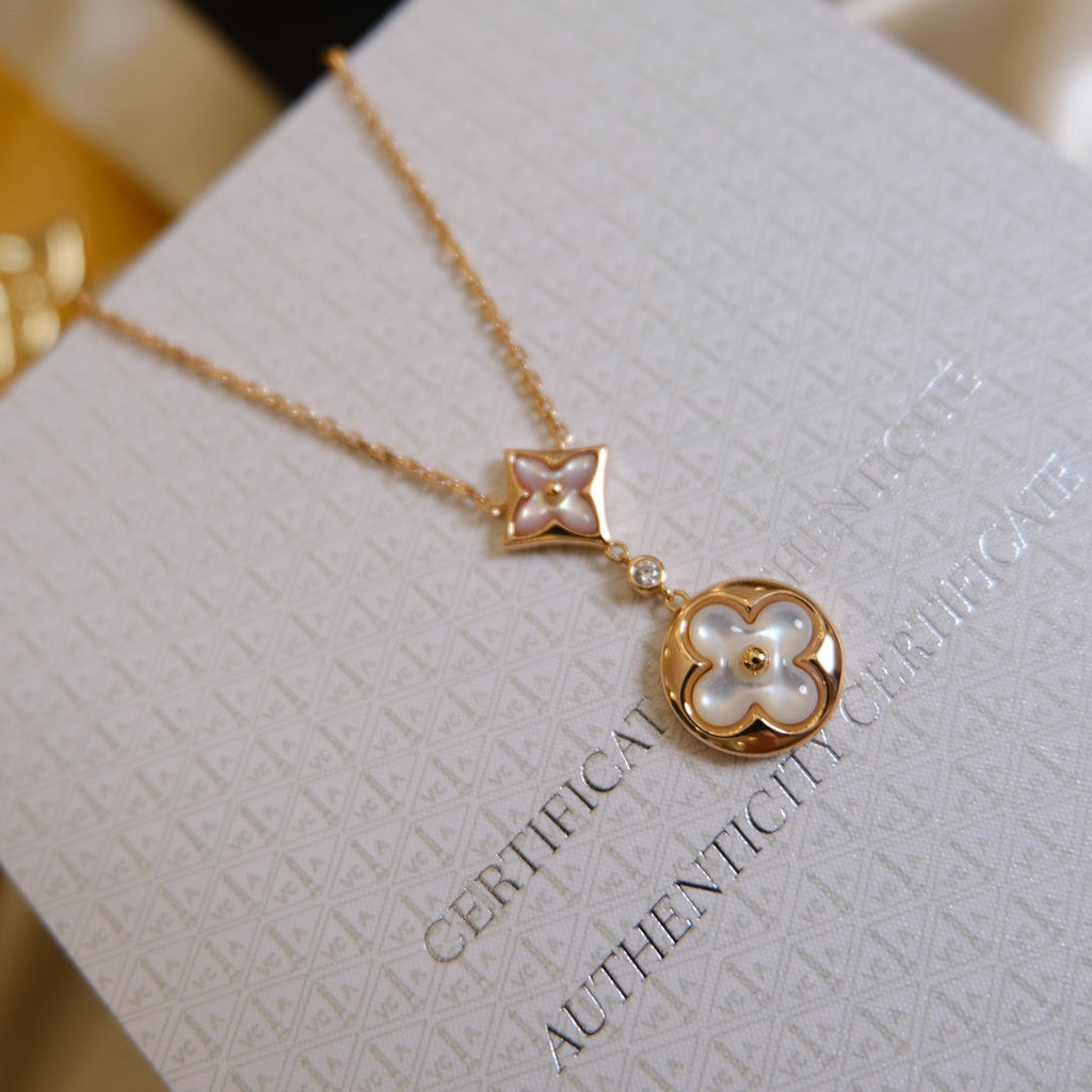 ¡®Twinkle jewelry¡¯STAR AND SUN WHITE MOP 2 MOTIF PINK GOLD NECKLACE