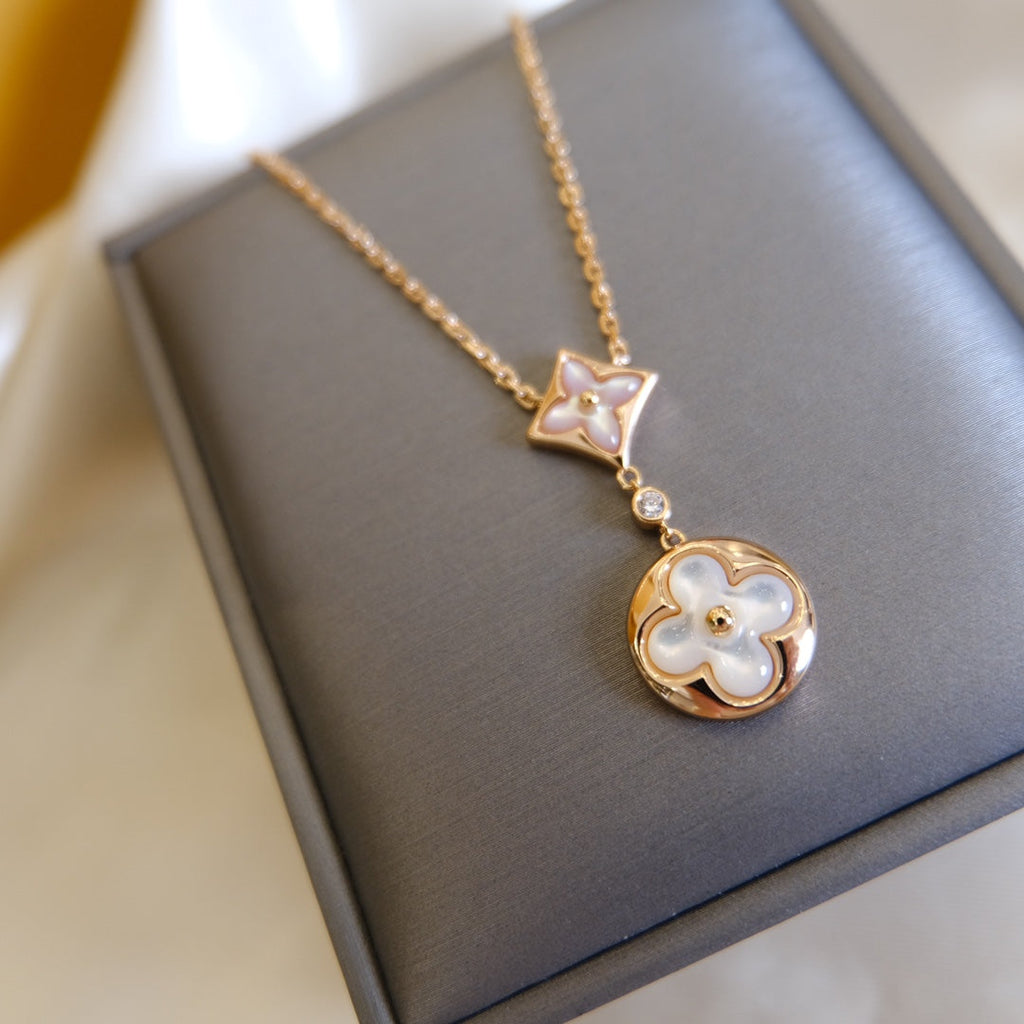 ¡®Twinkle jewelry¡¯STAR AND SUN WHITE MOP 2 MOTIF PINK GOLD NECKLACE