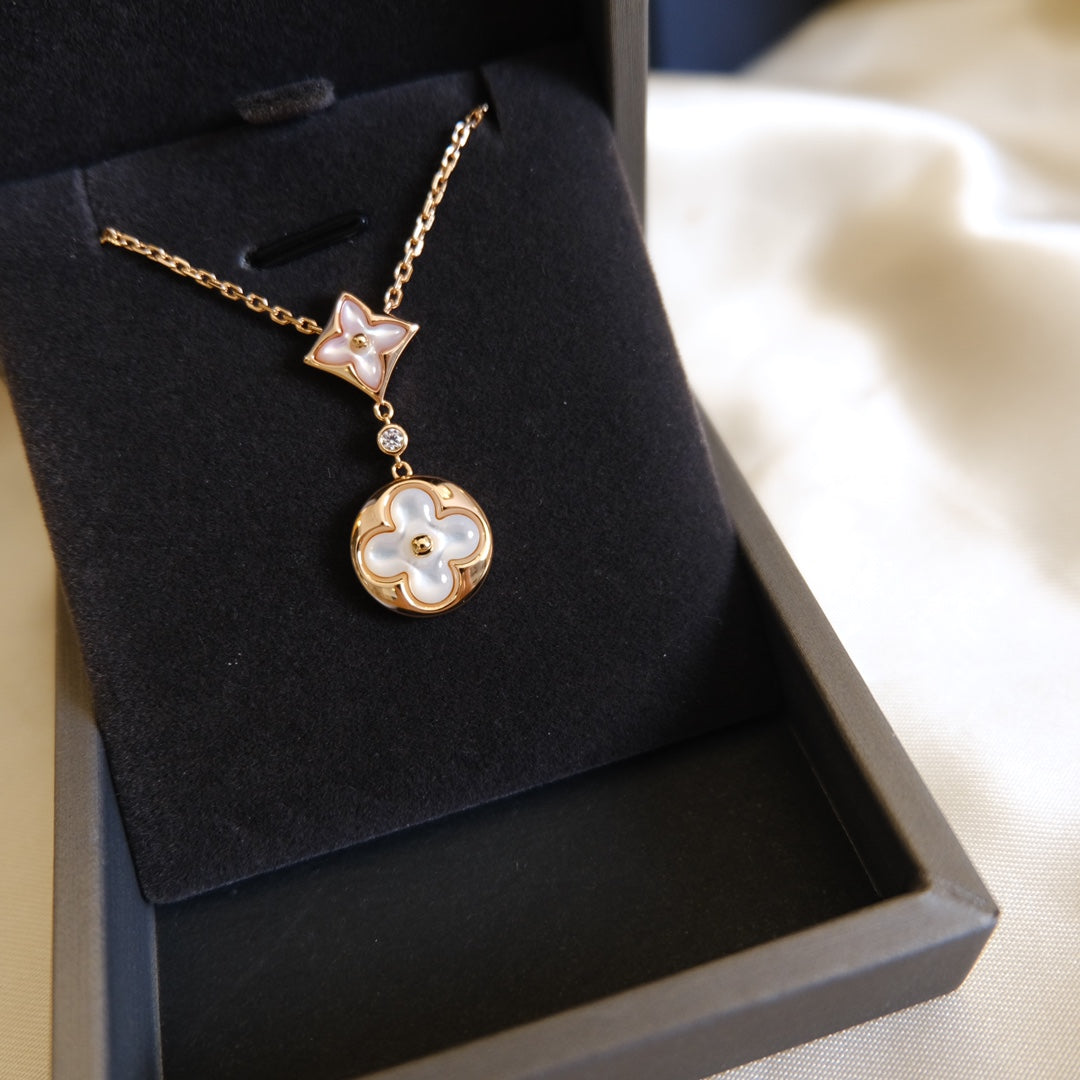 ¡®Twinkle jewelry¡¯STAR AND SUN WHITE MOP 2 MOTIF PINK GOLD NECKLACE