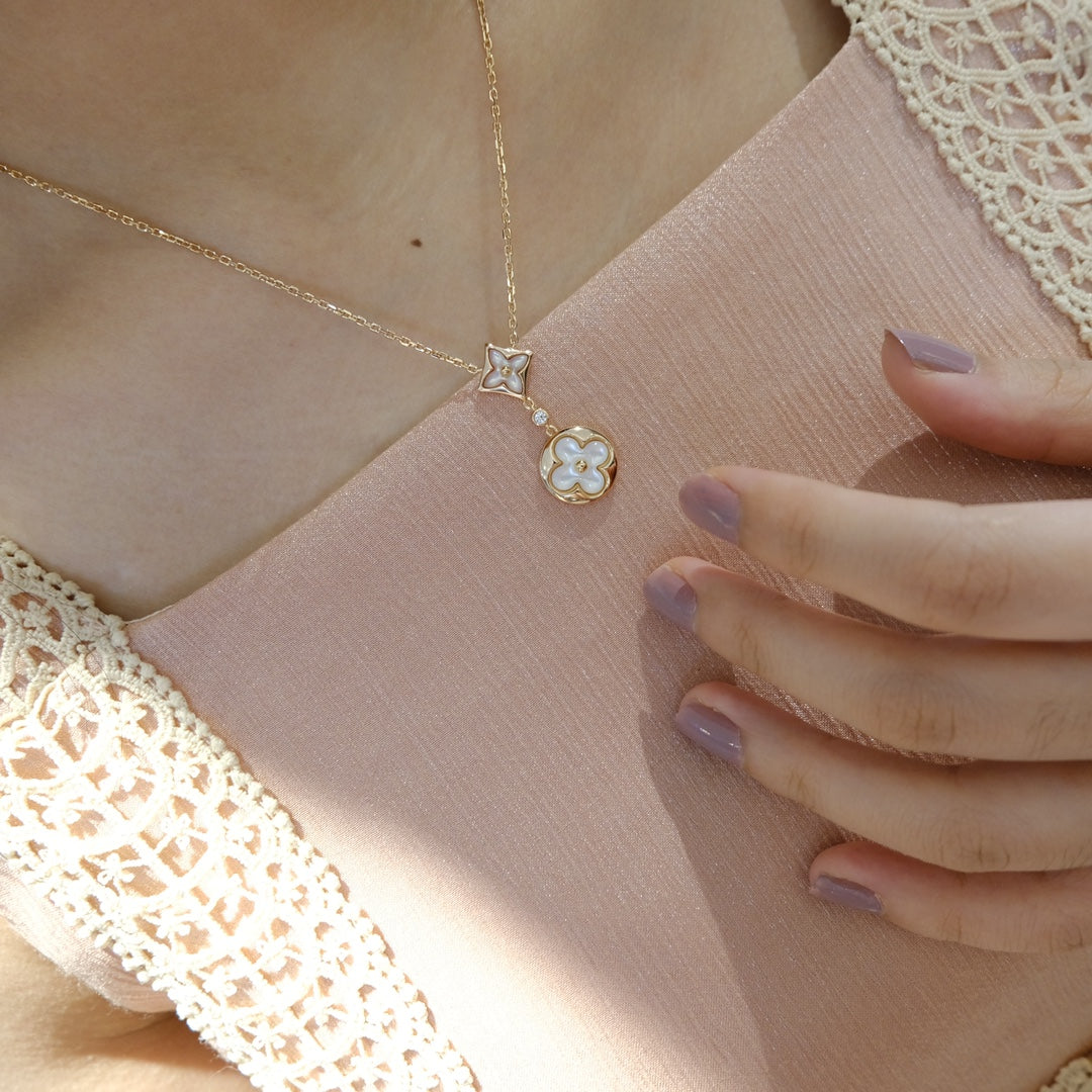 ¡®Twinkle jewelry¡¯STAR AND SUN WHITE MOP 2 MOTIF PINK GOLD NECKLACE