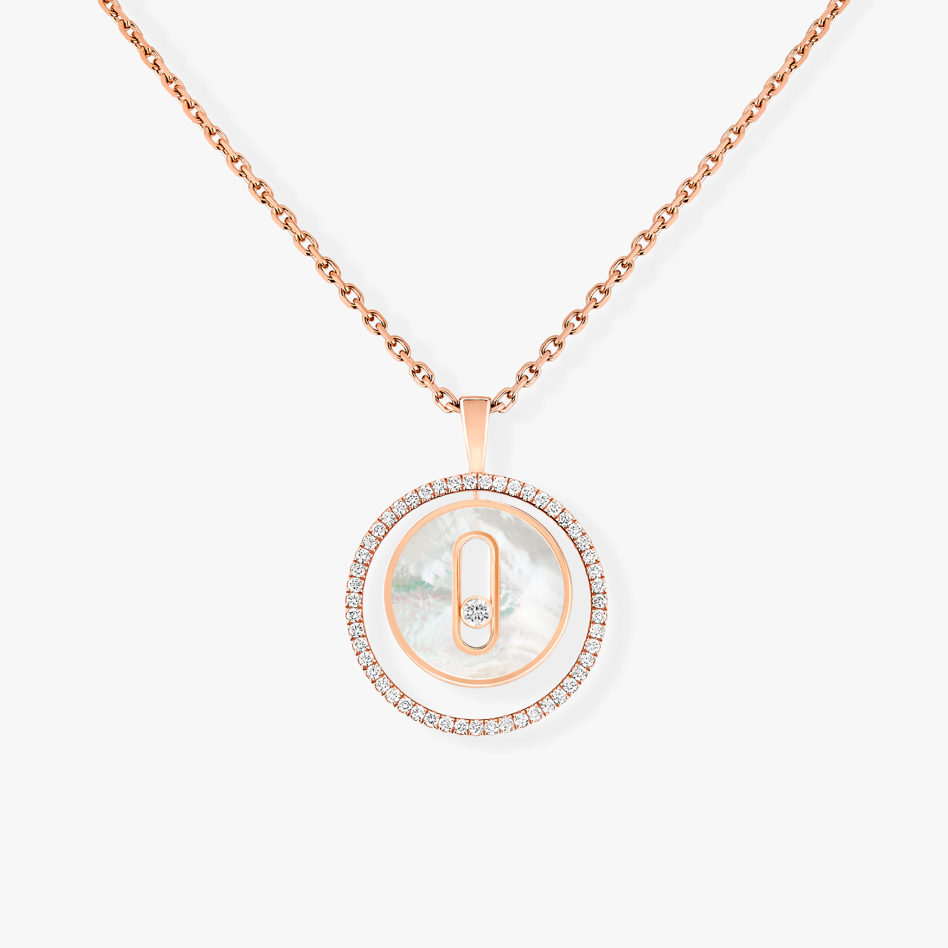 [Twinkle jewelrys]LUCKY MOVE 1 DIAMOND WHITE MOTHER OF PEARL PINK GOLD DIAMOND NECKLACE