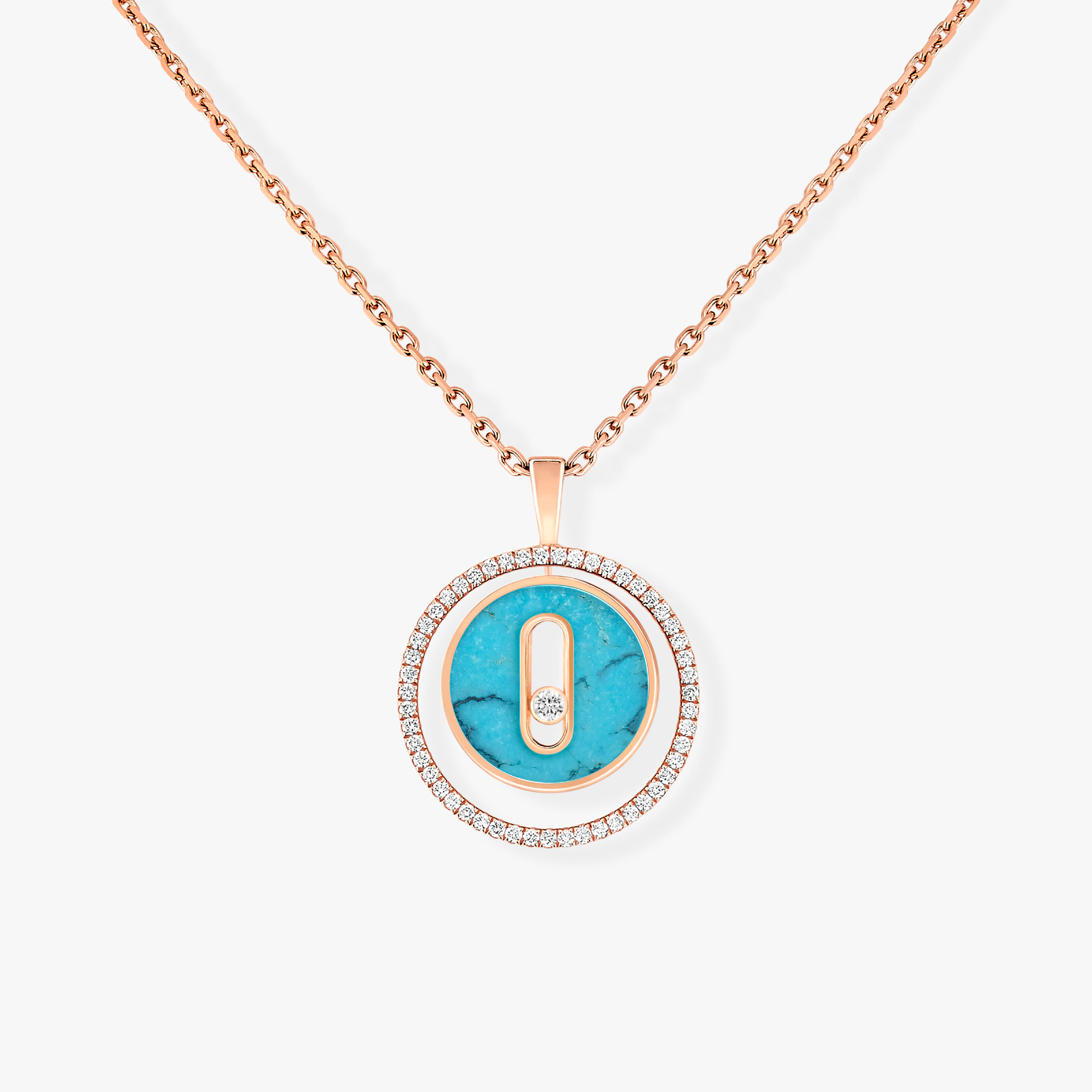 [Twinkle jewelrys]LUCKY MOVE 1 DIAMOND TURQUOISE PINK GOLD DIAMOND NECKLACE