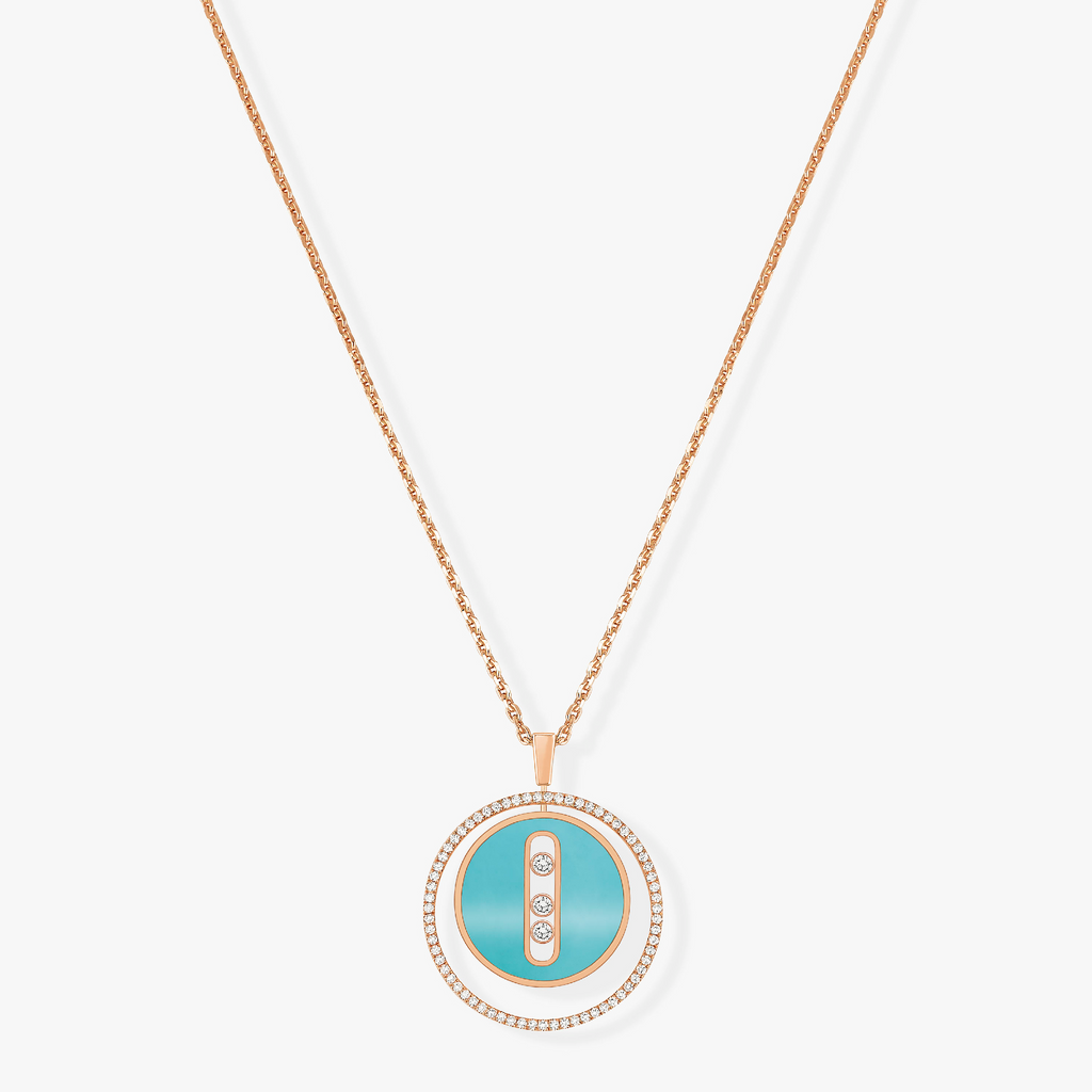[Twinkle jewelrys]LUCKY MOVE 3 DIAMONDS TURQUOISE PINK GOLD DIAMOND NECKLACE