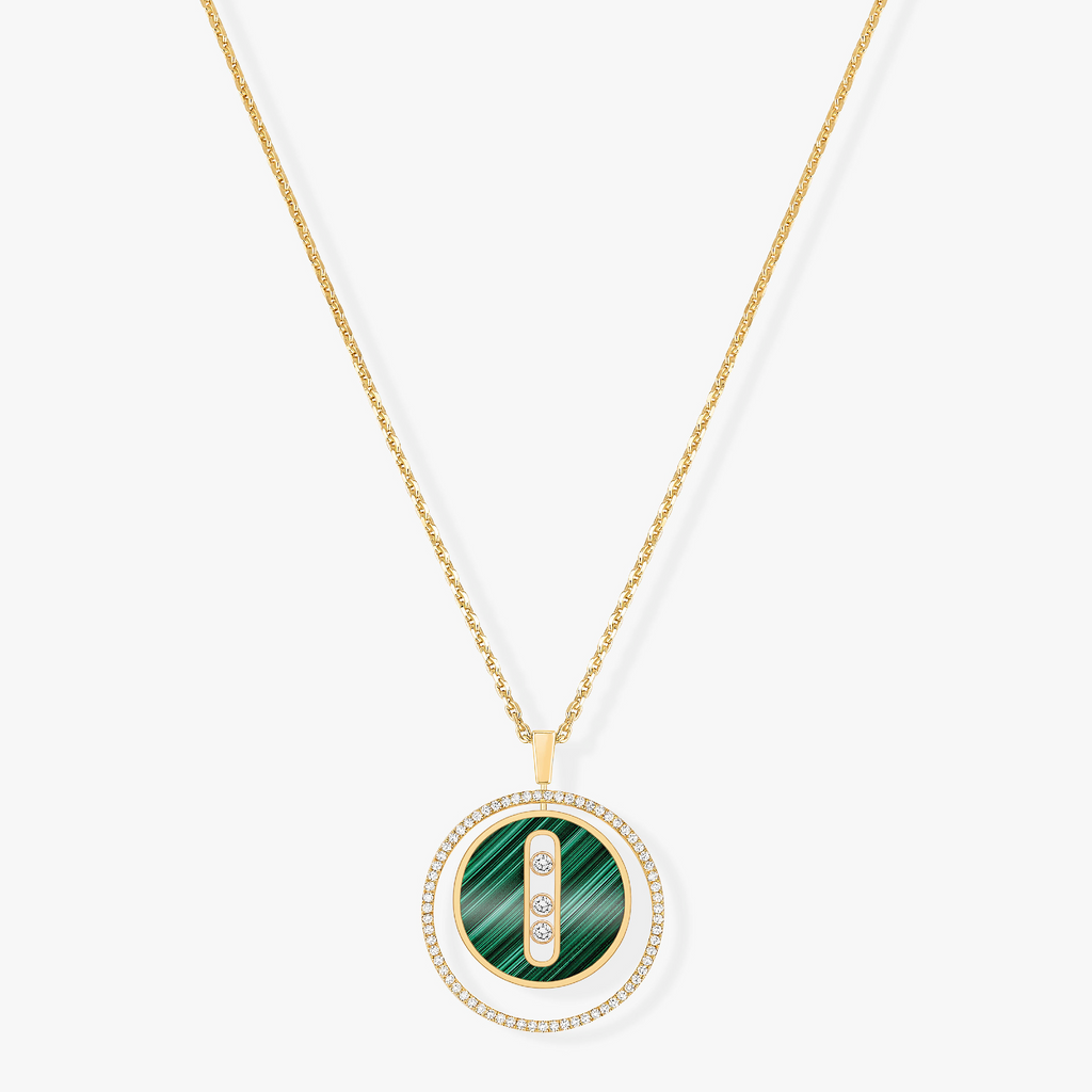 [Twinkle jewelrys]LUCKY MOVE 3 DIAMOND MALACHITE GOLD DIAMOND NECKLACE