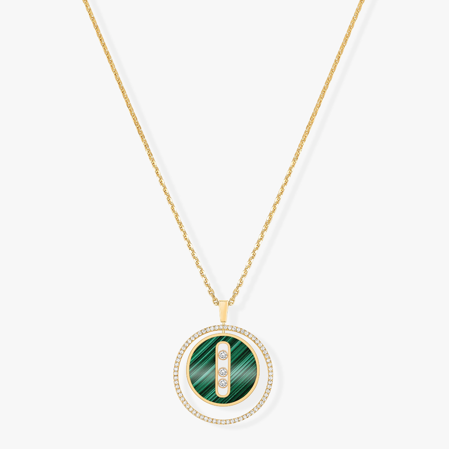 [Twinkle jewelrys]LUCKY MOVE 3 DIAMOND MALACHITE GOLD DIAMOND NECKLACE
