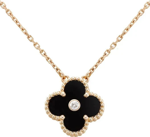 ¡®Twinkle jewelry¡¯CLOVER 15MM DIAMOND ONYX NECKLACE
