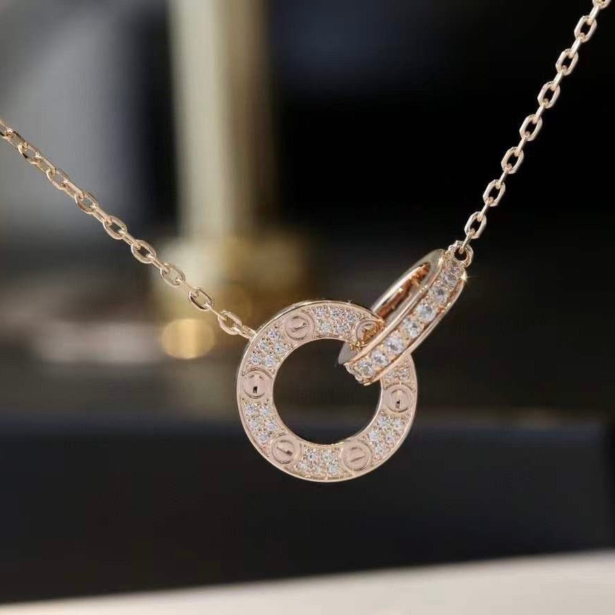 ¡®Twinkle jewelry¡¯LOVE 7.6MM NECKLACE ROSE GOLD AND SILVER  FULL DIAMOND