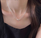 Silver Interlocking Double-Layer Clavicle Necklace