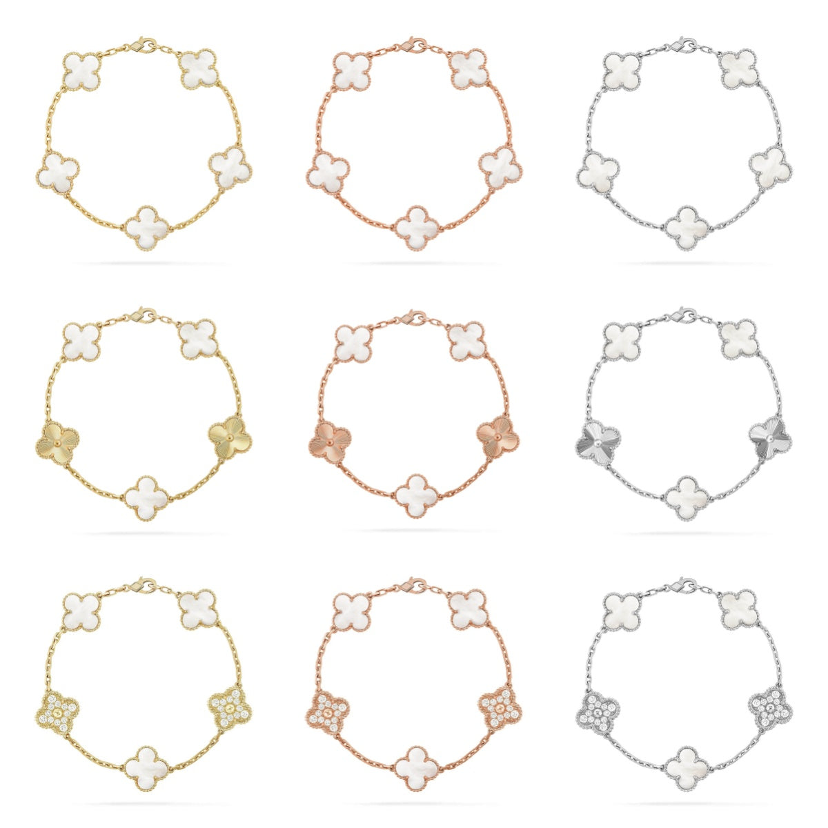 [Twinkle jewelry]New CLOVER WHITE PEARL MOP 5 MOTIF BRACELET COLLECTION