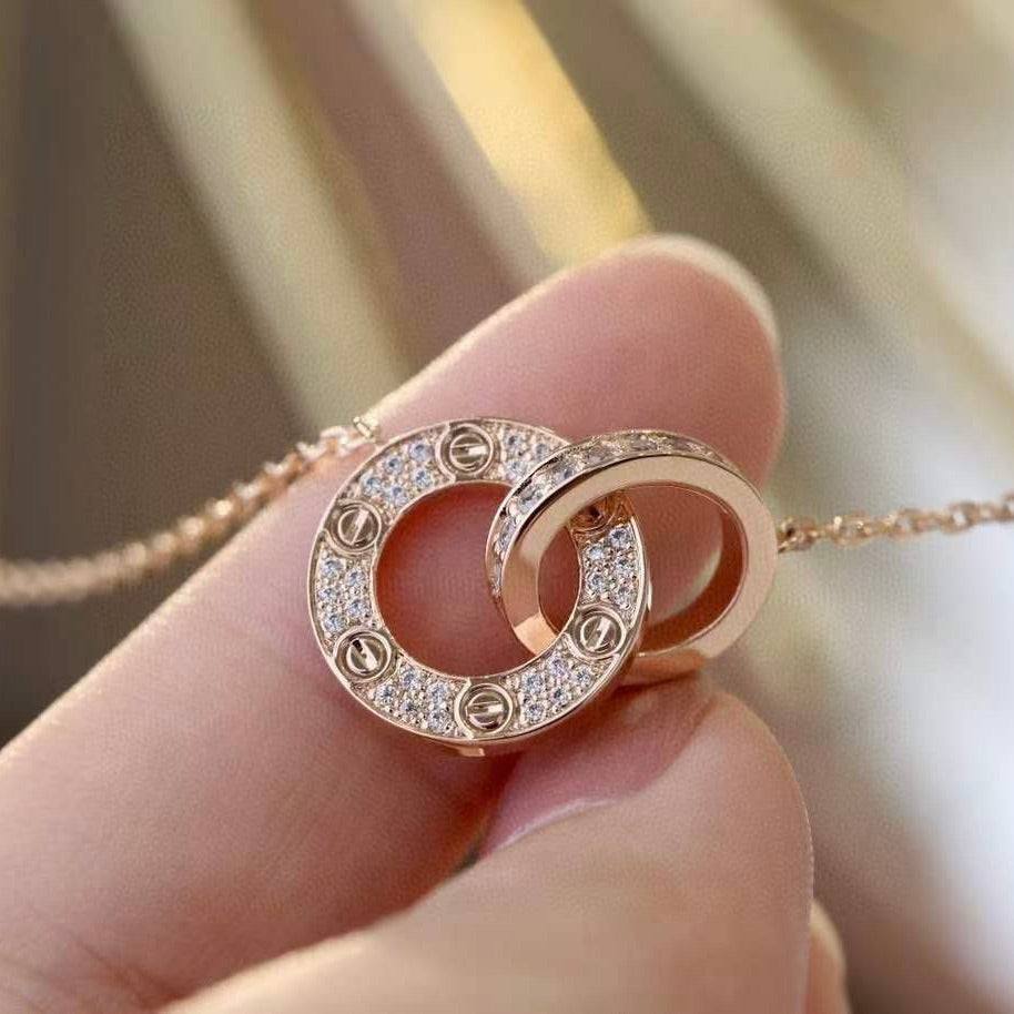 ¡®Twinkle jewelry¡¯LOVE 7.6MM NECKLACE ROSE GOLD AND SILVER  FULL DIAMOND