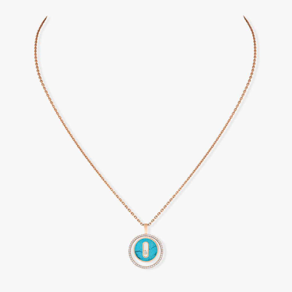[Twinkle jewelrys]LUCKY MOVE 1 DIAMOND TURQUOISE PINK GOLD DIAMOND NECKLACE