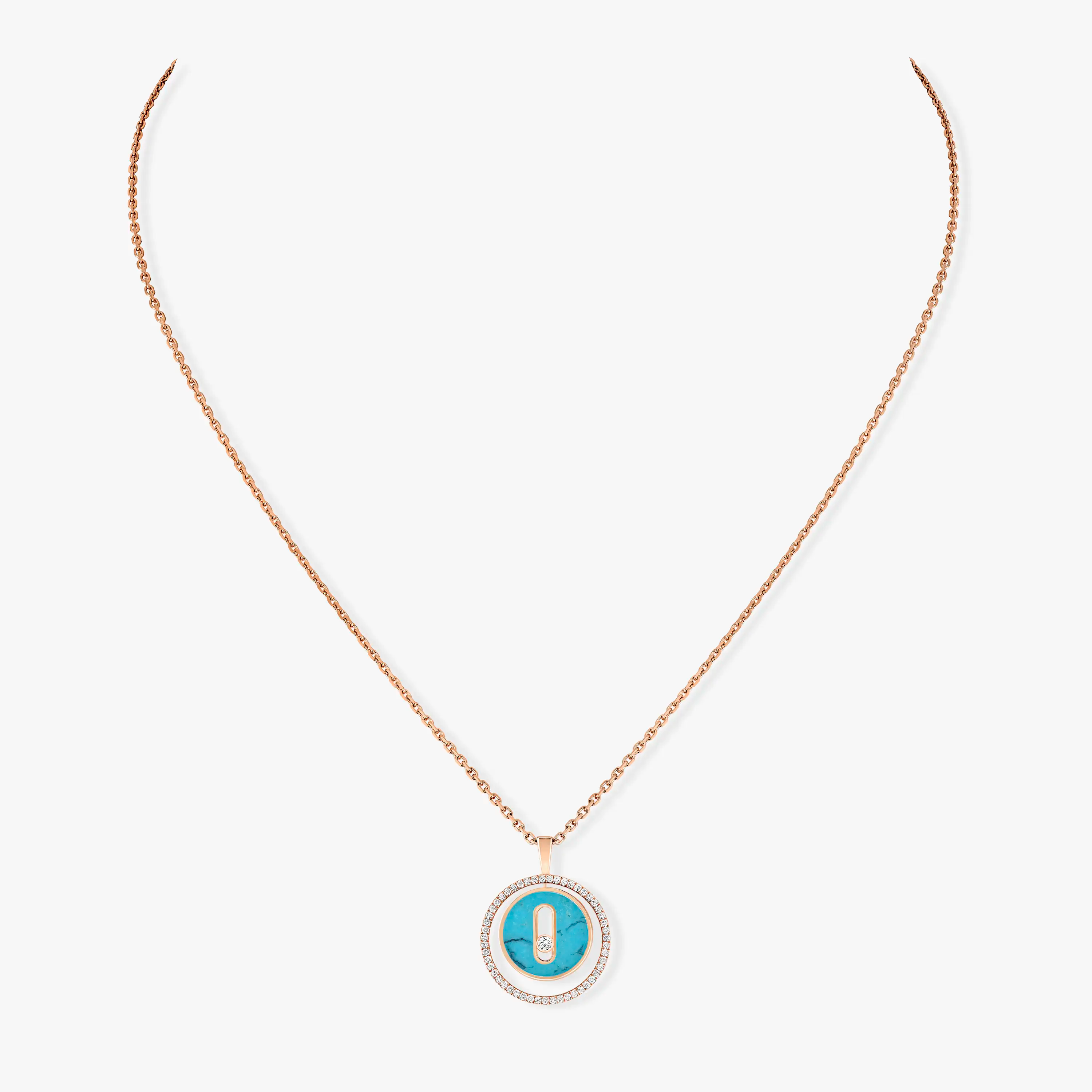 [Twinkle jewelrys]LUCKY MOVE 1 DIAMOND TURQUOISE PINK GOLD DIAMOND NECKLACE