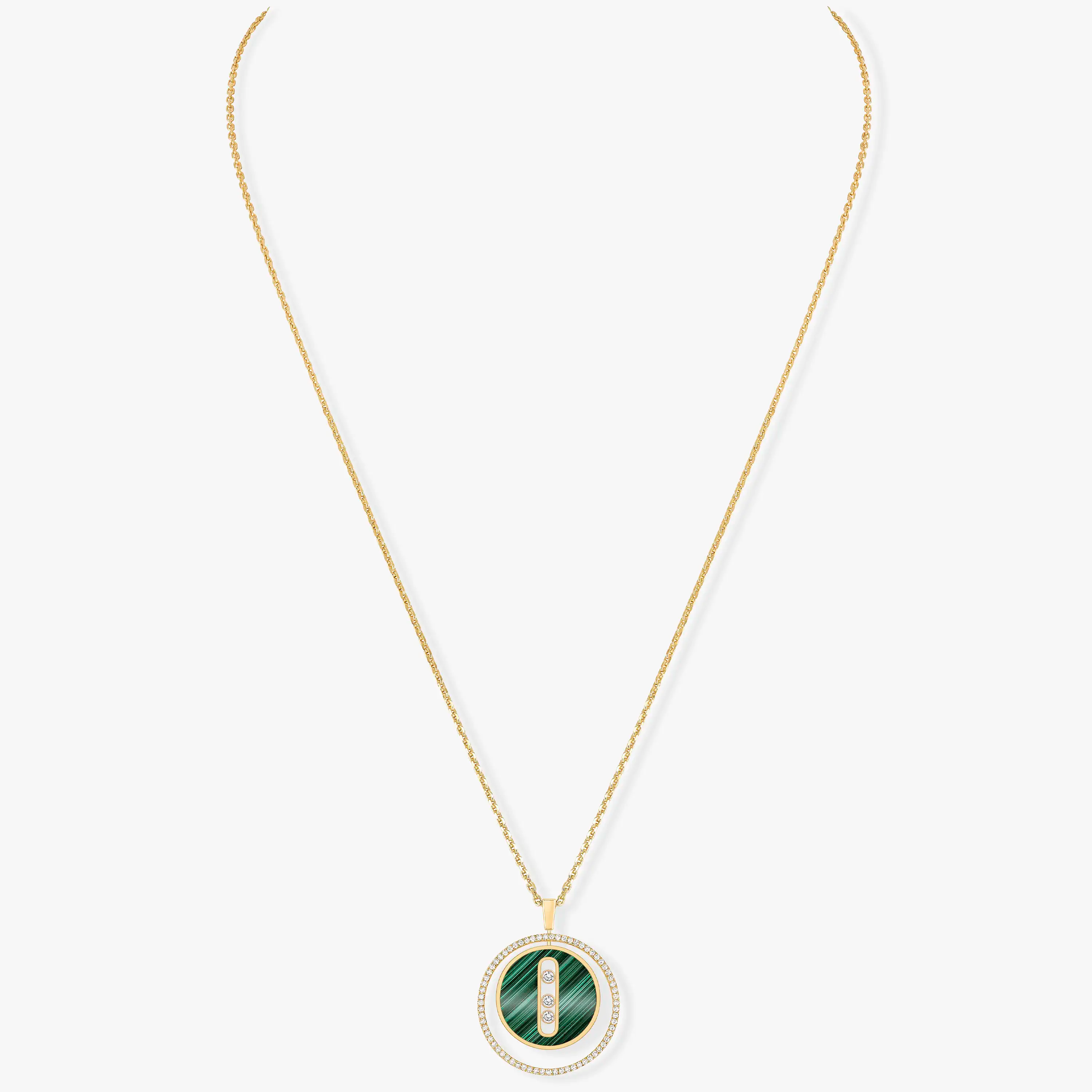 [Twinkle jewelrys]LUCKY MOVE 3 DIAMOND MALACHITE GOLD DIAMOND NECKLACE