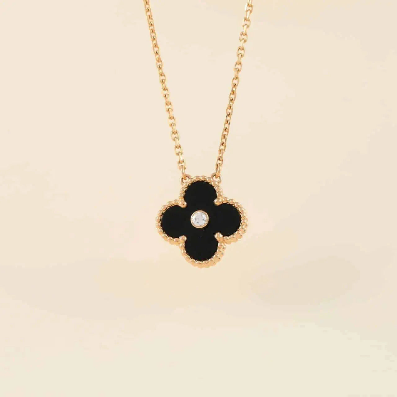 ¡®Twinkle jewelry¡¯CLOVER 15MM DIAMOND ONYX NECKLACE