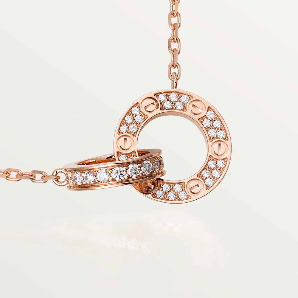¡®Twinkle jewelry¡¯LOVE 7.6MM NECKLACE ROSE GOLD AND SILVER  FULL DIAMOND