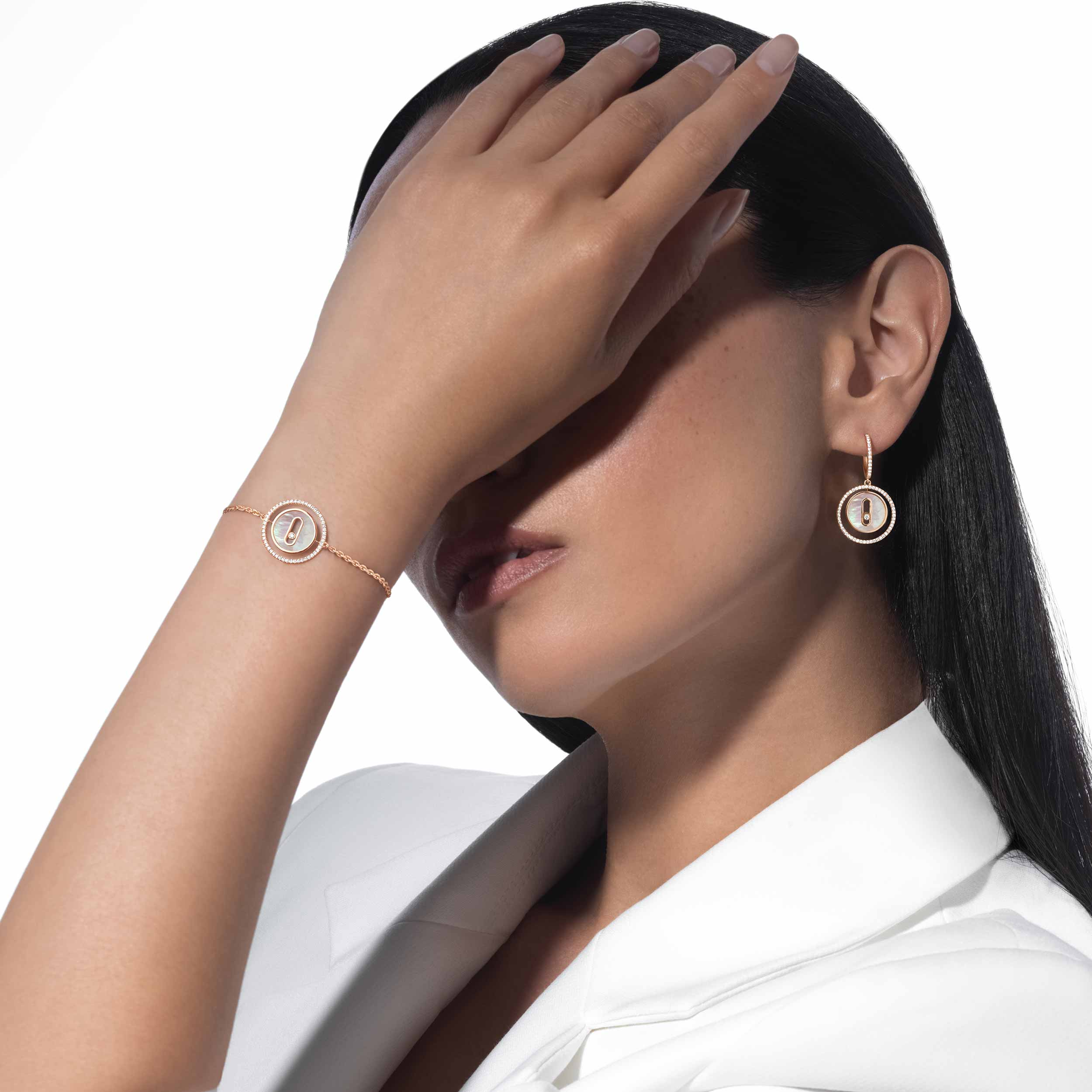 [Twinkle jewelrys]LUCKY MOVE WHITE MOTHER OF PEARL PINK GOLD DIAMOND BRACELET
