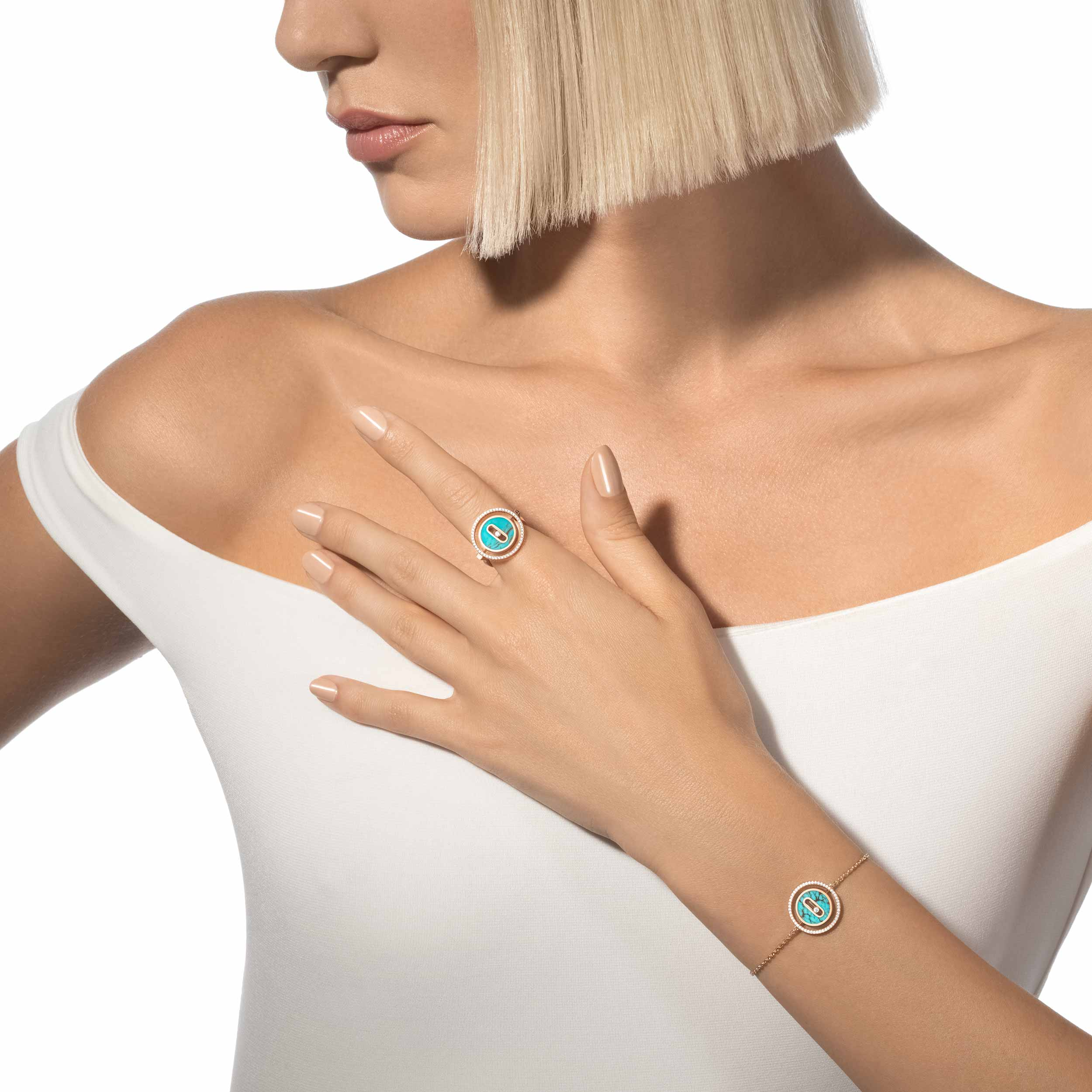 [Twinkle jewelrys]LUCKY MOVE TURQUOISE PINK GOLD DIAMOND BRACELET