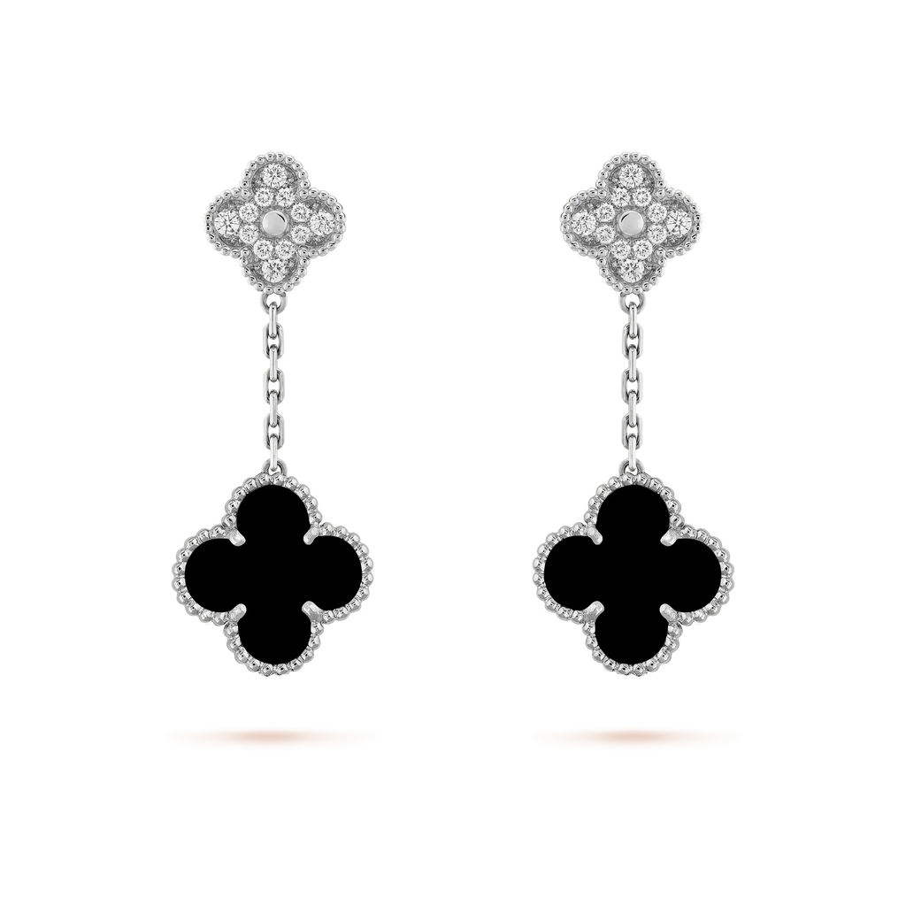 ¡®Twinkle jewelry¡¯CLOVER 2 MOTIFS  DIAMOND ONYX EARRINGS SILVER