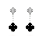 ¡®Twinkle jewelry¡¯CLOVER 2 MOTIFS  DIAMOND ONYX EARRINGS SILVER