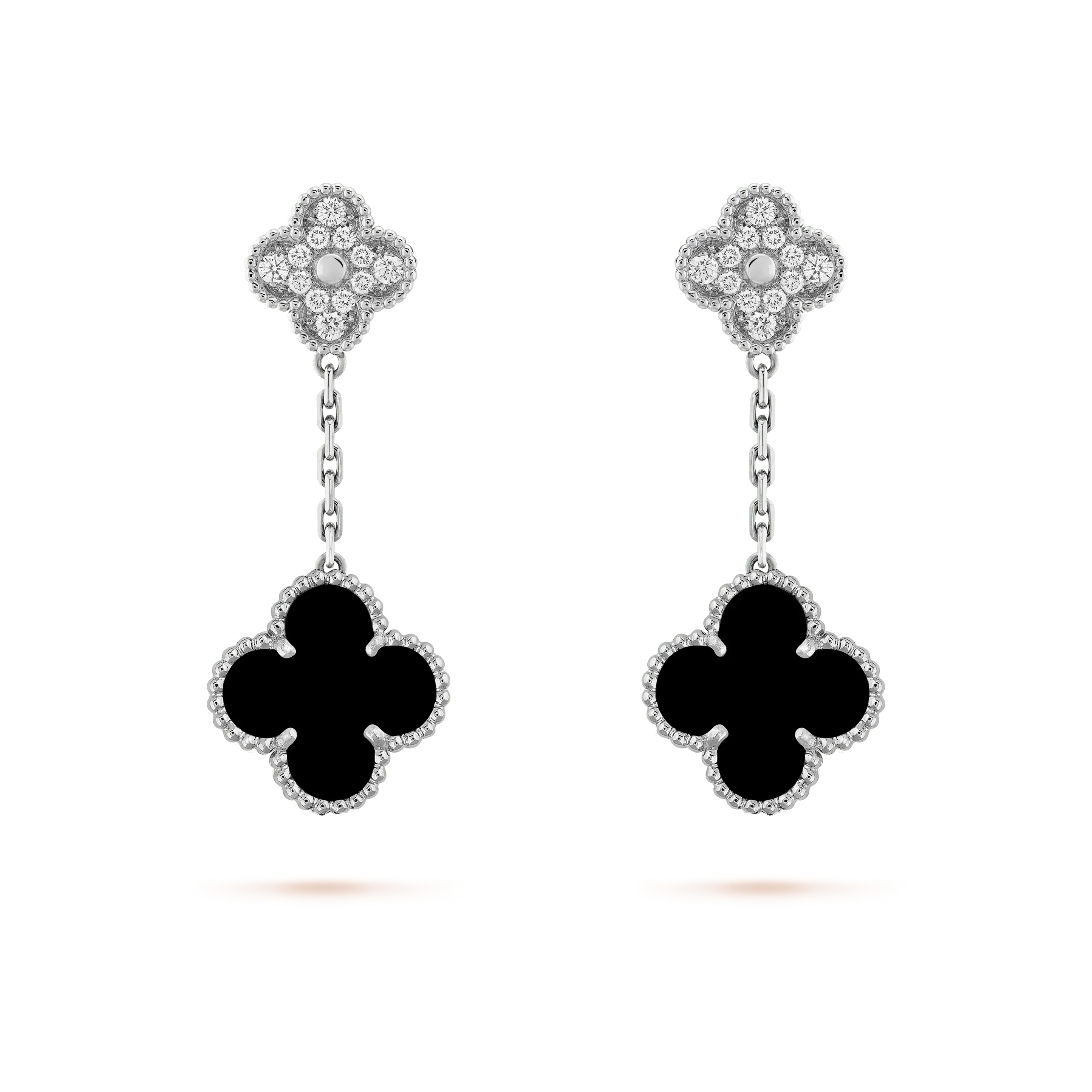 ¡®Twinkle jewelry¡¯CLOVER 2 MOTIFS  DIAMOND ONYX EARRINGS SILVER