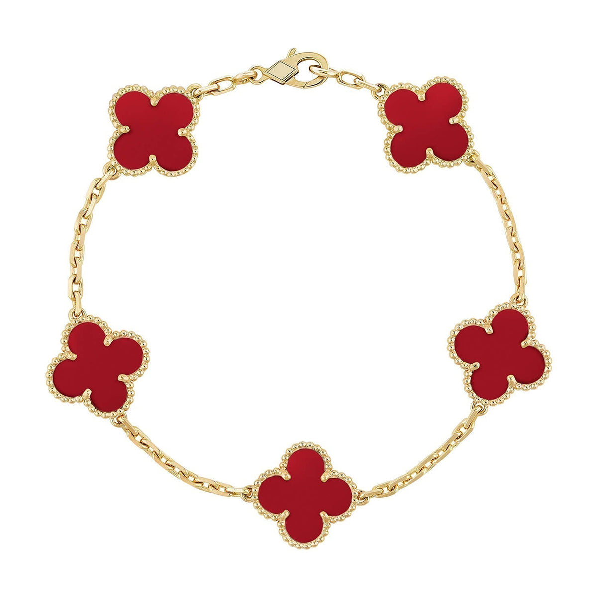 [Twinkle jewelry]New  CLOVER 5 MOTIF RED CORNELIAN BRACELET COLLECTION