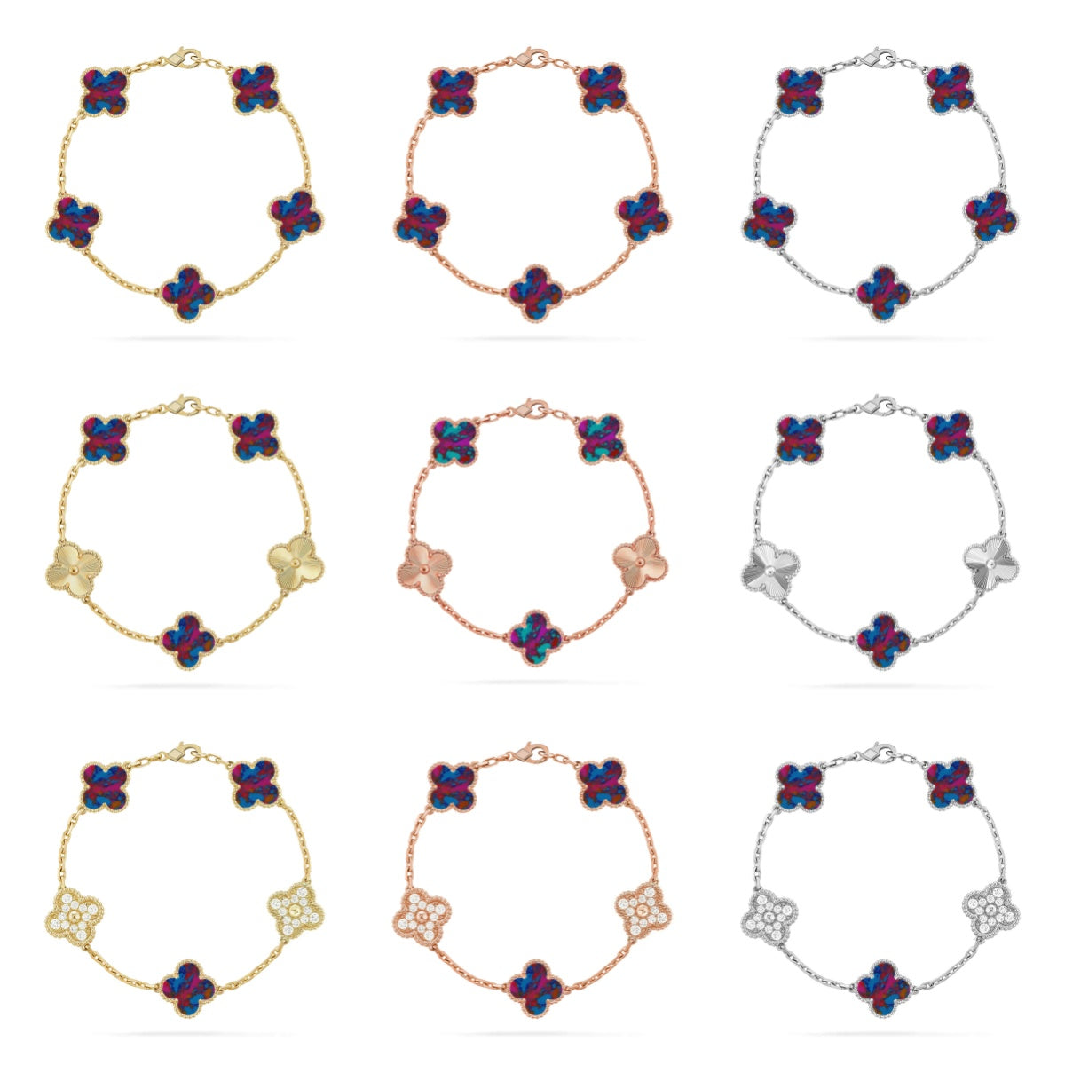[Twinkle jewelry]New CLOVER 5 MOTIF COLOR GEMSTONES BRACELET COLLECTION