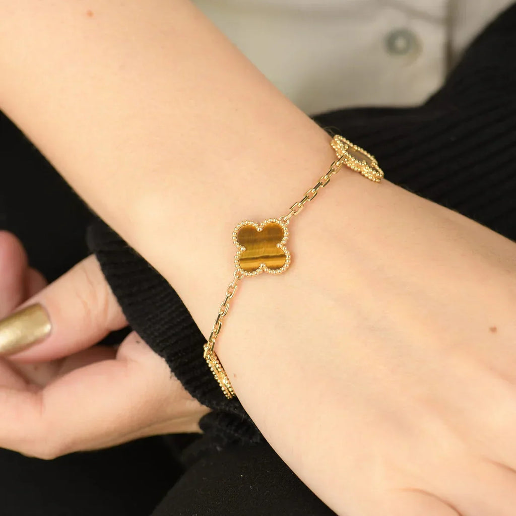 [Twinkle jewelry]New  CLOVER 5 MOTIFS TIGER EYE BRACELET COLLECTION