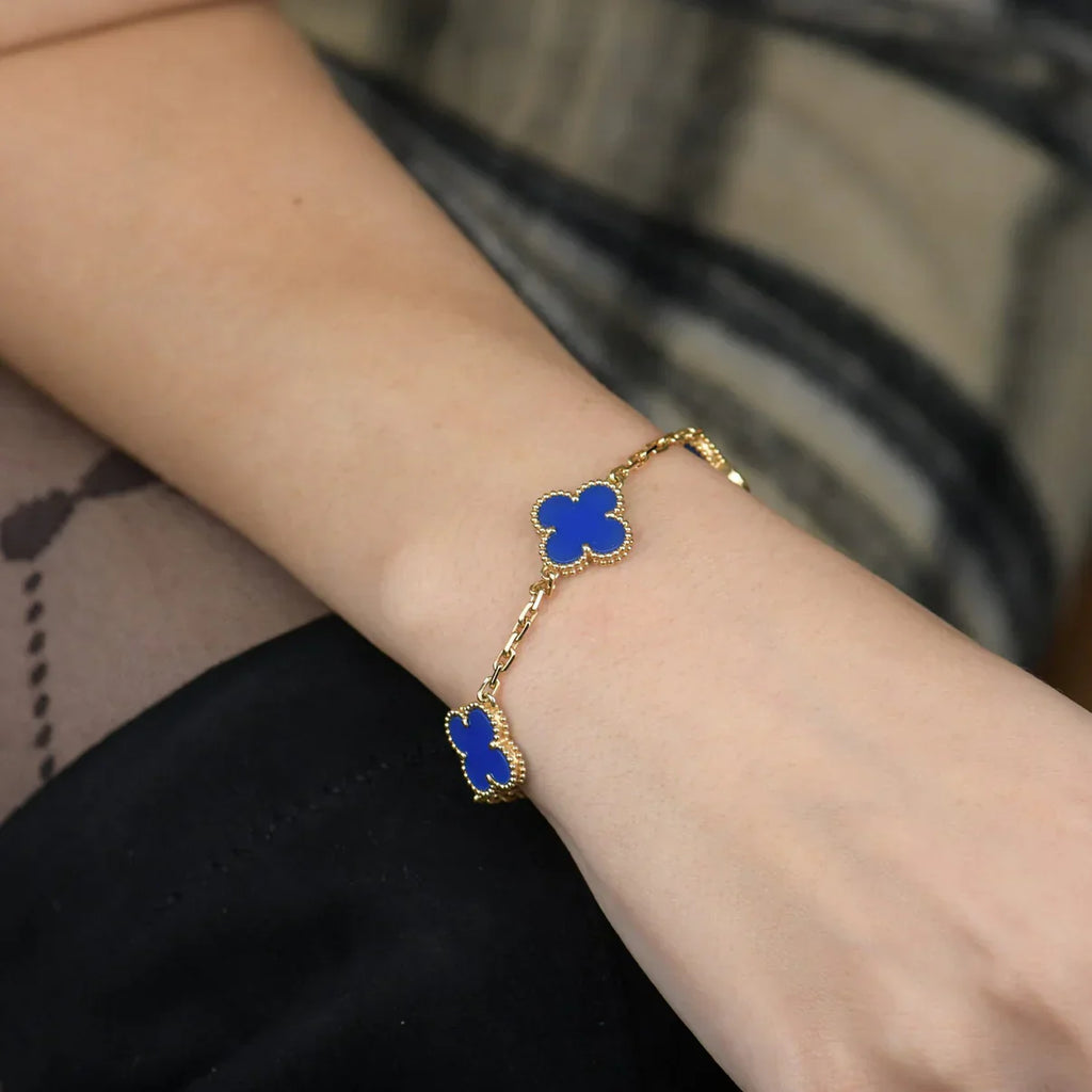 [Twinkle jewelry]New CLOVER 5 MOTIF BLUE AGATE BRACELET COLLECTION