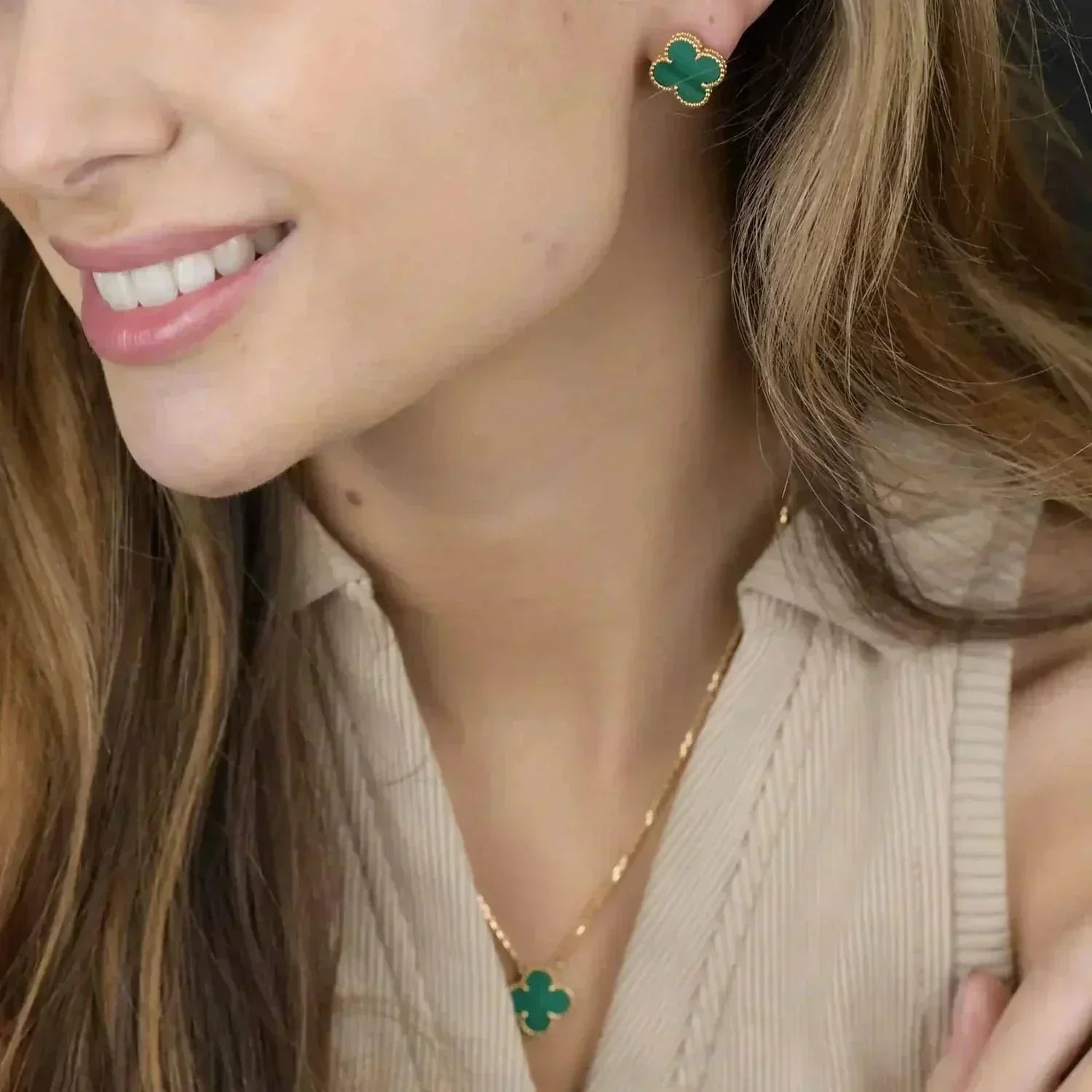 ¡®Twinkle jewelry¡¯CLOVER MINI 9.5MM MALACHITE  EARRINGS