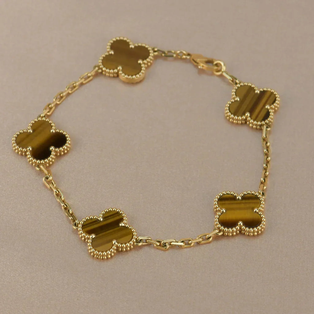 [Twinkle jewelry]New  CLOVER 5 MOTIFS TIGER EYE BRACELET COLLECTION